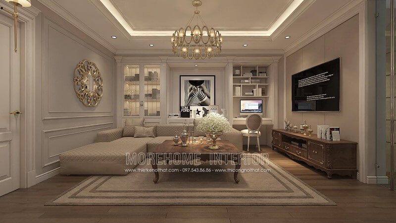 Sofa hiện đại với bề mặt bọc da kem nhẹ nhàng là sự lựa chọn tuyệt vời cho phòng khách.